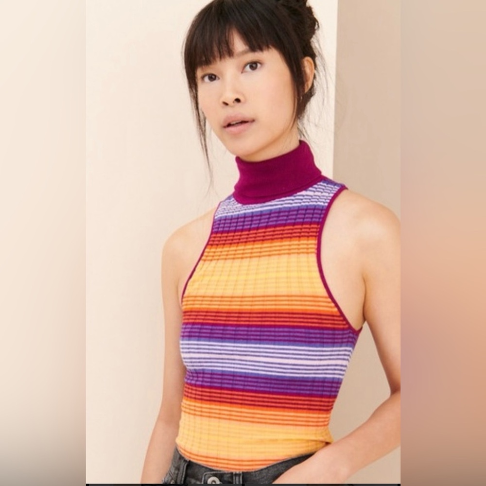 Urban Outfitters Multicolor Striped Janet Sleeveless Turtleneck Top